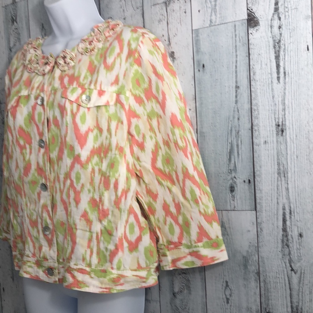 Ruby Rd. Linen Blend Geometric Jacket 18 - Picture 4 of 10